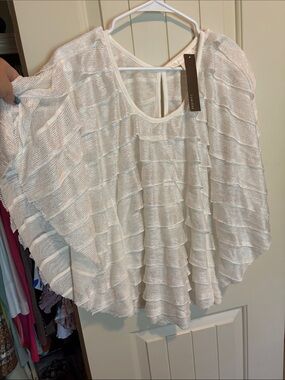 Lumiere Ivory Open-Knit Ruffle Pullover
